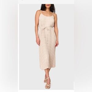 Sleeveless Pleated Tie-Waist Midi Dress in Cream